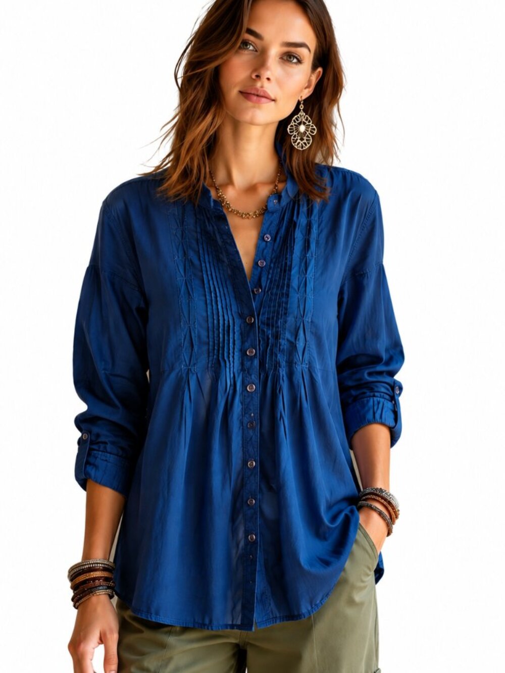 Pure cotton Superdry (British) designer, pintuck pleated blouse